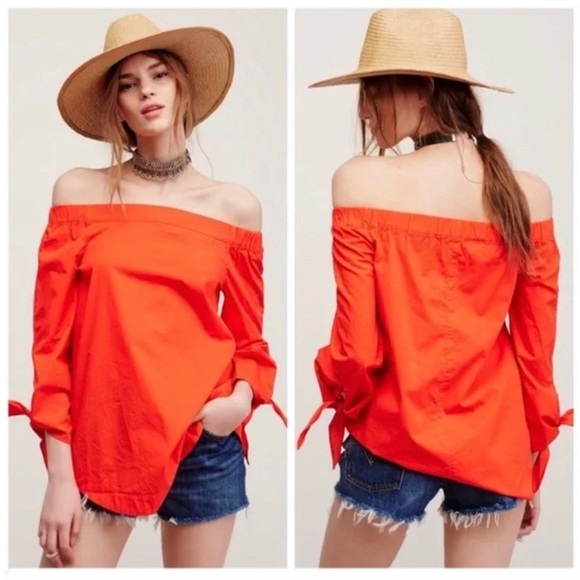 Free People Show Me Some Shoulder Off the Shoulder Cotton Blouse - Picture 1 of 11